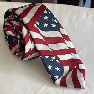 American Lifestyle‎ Tie Red White Blue USA Flag Print Microfiber Blend 58"Long